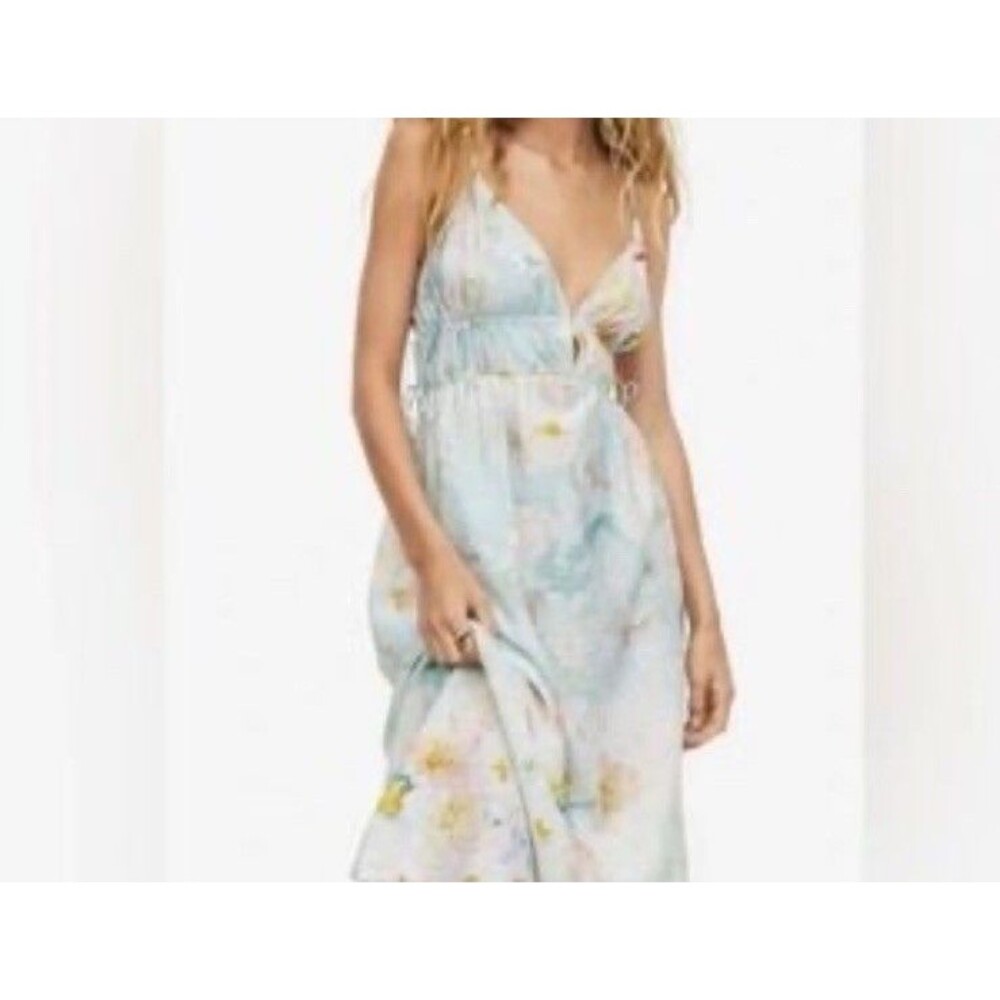 H&M Watercolor Floral Drawstring Adjustable Strap Maxi Dress Size Med